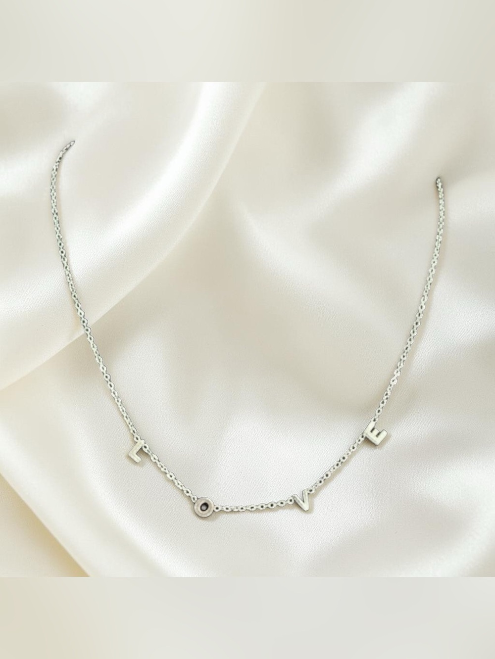 Plunder Silver LOVE Letter Necklace - Tiny Initial Pendant Chain